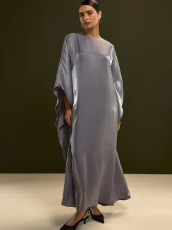 Charcoal Blue Kaftan Shimmer Maxi Dress