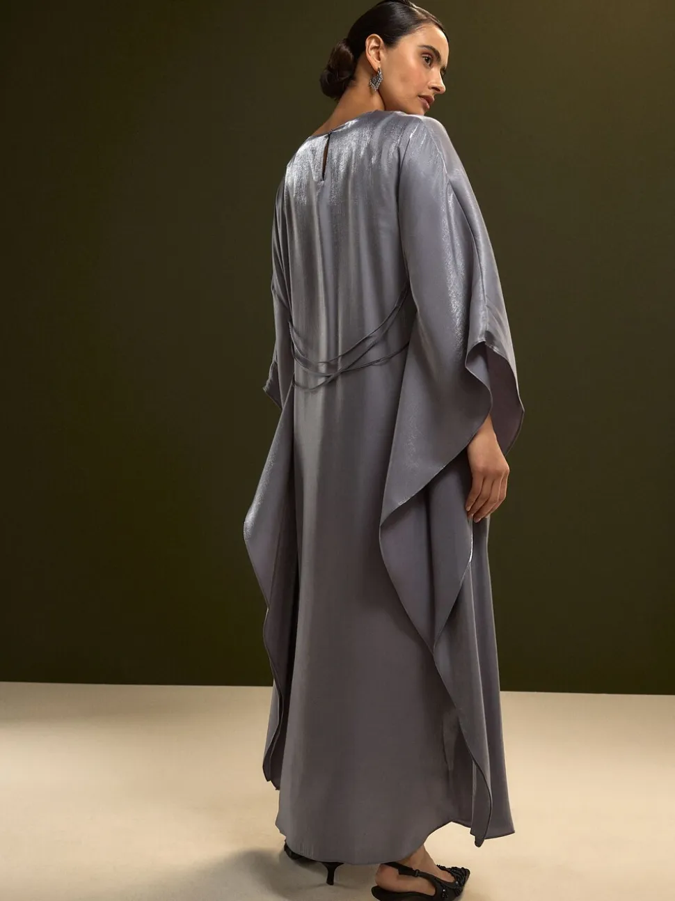 Charcoal Blue Kaftan Shimmer Maxi Dress