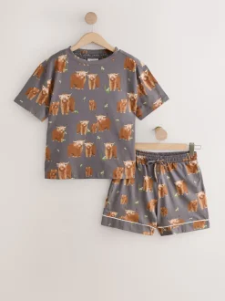 Charcoal Grey Hamish The Highland Cow 100% Cotton Short Set Pyjamas