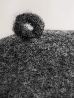 Charcoal Grey Knitted Boucle Beret Hat