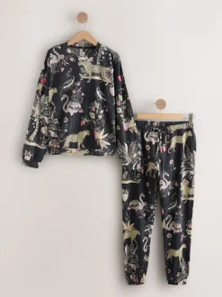 Charcoal Grey Leopard Long Sleeve Pyjamas
