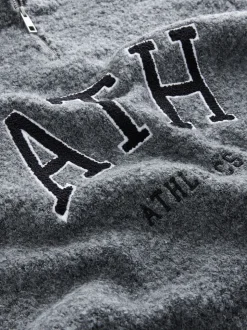 Charcoal Grey Sports Graphic Zip Neck Boucle Jumper