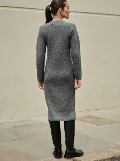 Charcoal Grey Super Soft V-Neck Midi Dress With Wool