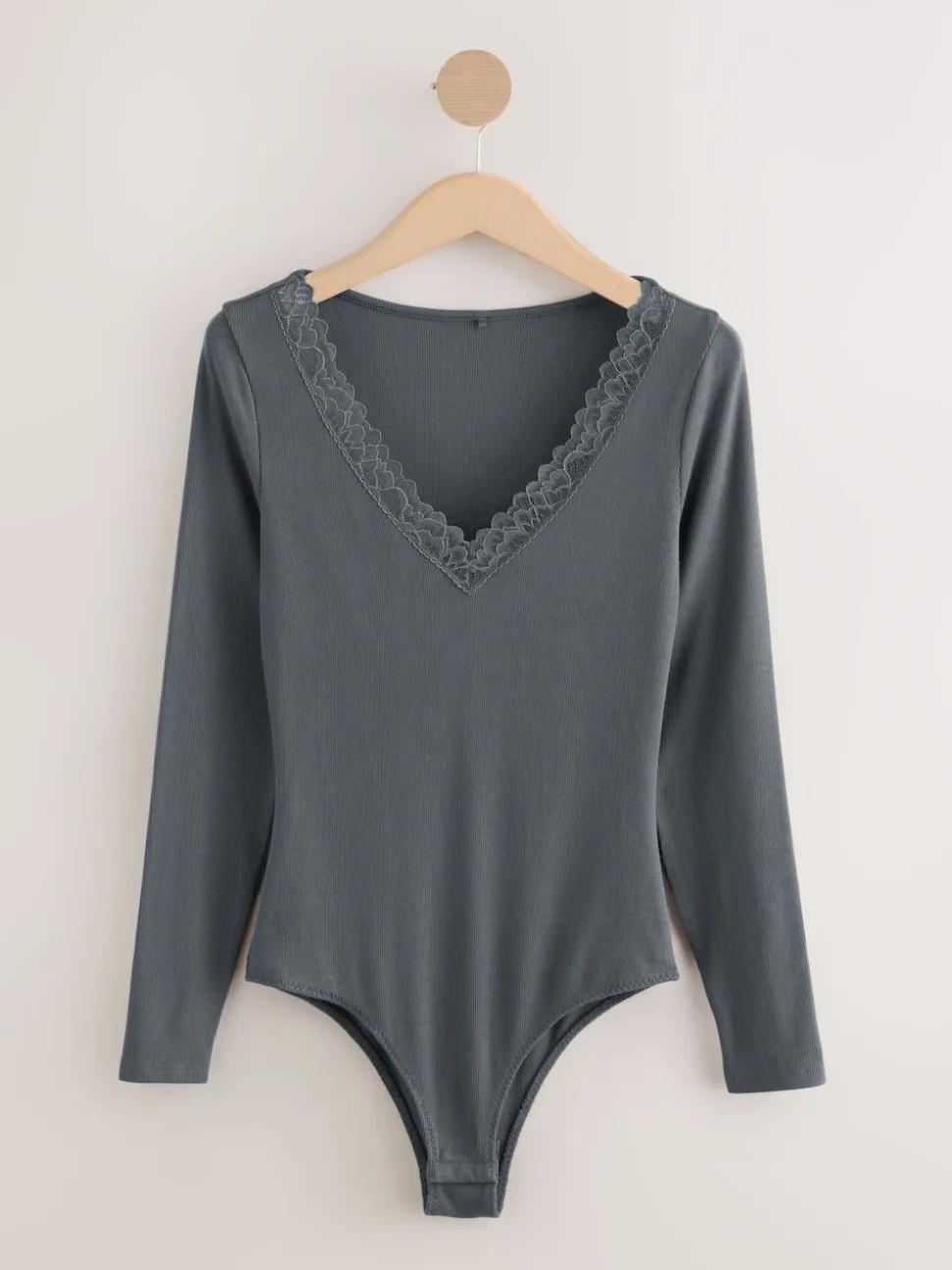 Charcoal Thermal Base Layer Lace Trim Bodysuit