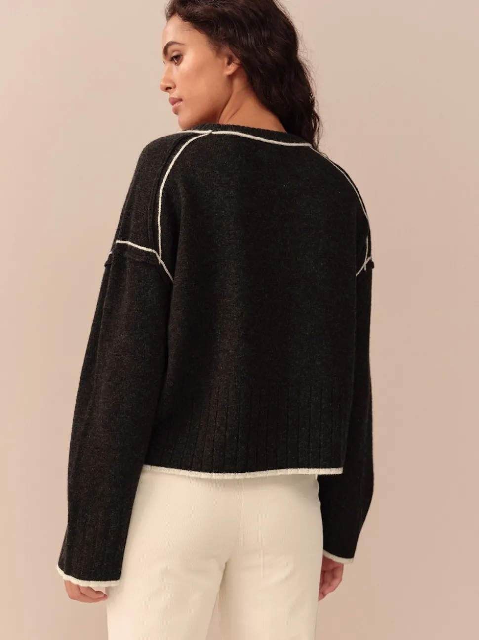 Charcoal Tipped 100% Lambswool N.Premium Crew Neck Jumper