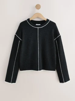 Charcoal Tipped 100% Lambswool N.Premium Crew Neck Jumper
