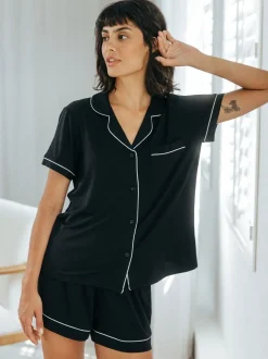 Chelsea Peers Black TENCEL™ Modal Short Button Up Pyjamas Set