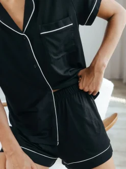 Chelsea Peers Black TENCEL™ Modal Short Button Up Pyjamas Set