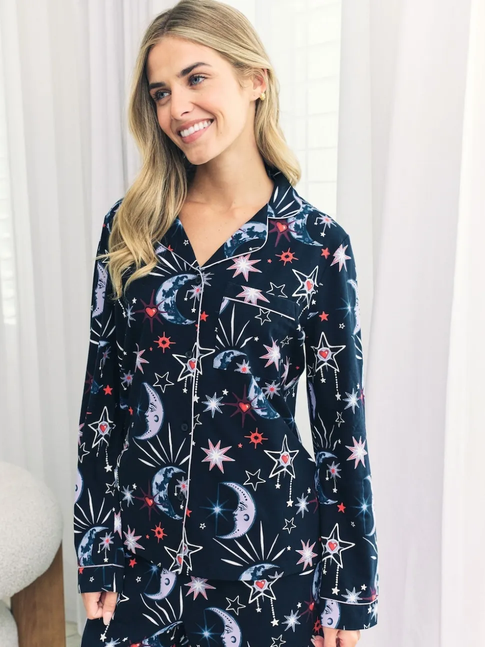 Chelsea Peers Blue Cotton Mystic Moon Print Long Pyjamas Set