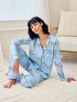 Chelsea Peers Blue Dalmation Dogs Print Long Pyjamas Set