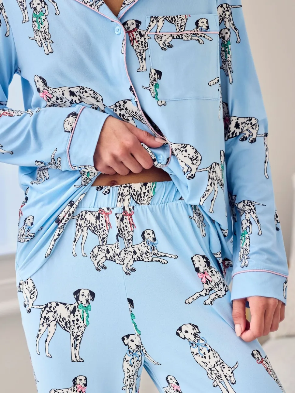 Chelsea Peers Blue Dalmation Dogs Print Long Pyjamas Set