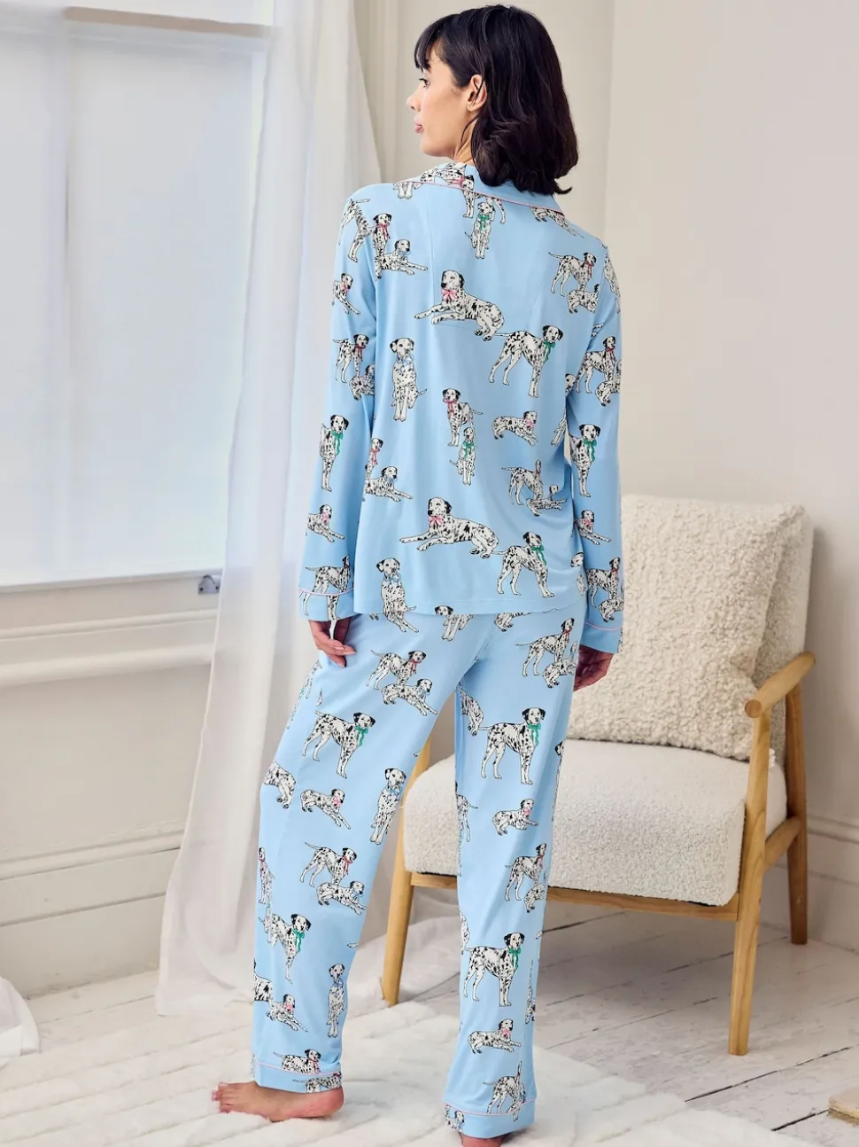 Chelsea Peers Blue Dalmation Dogs Print Long Pyjamas Set