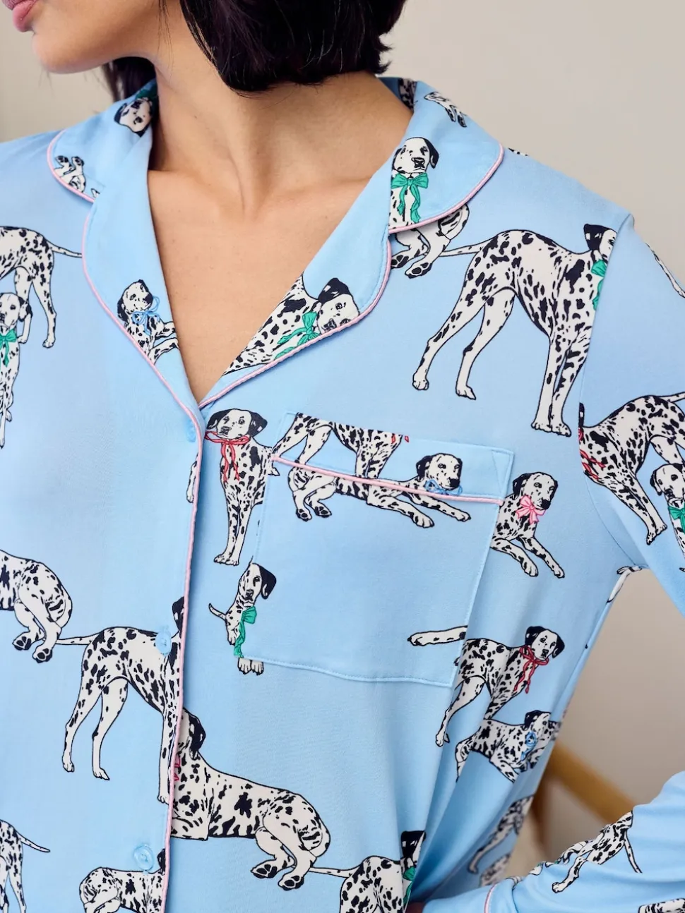 Chelsea Peers Blue Dalmation Dogs Print Long Pyjamas Set