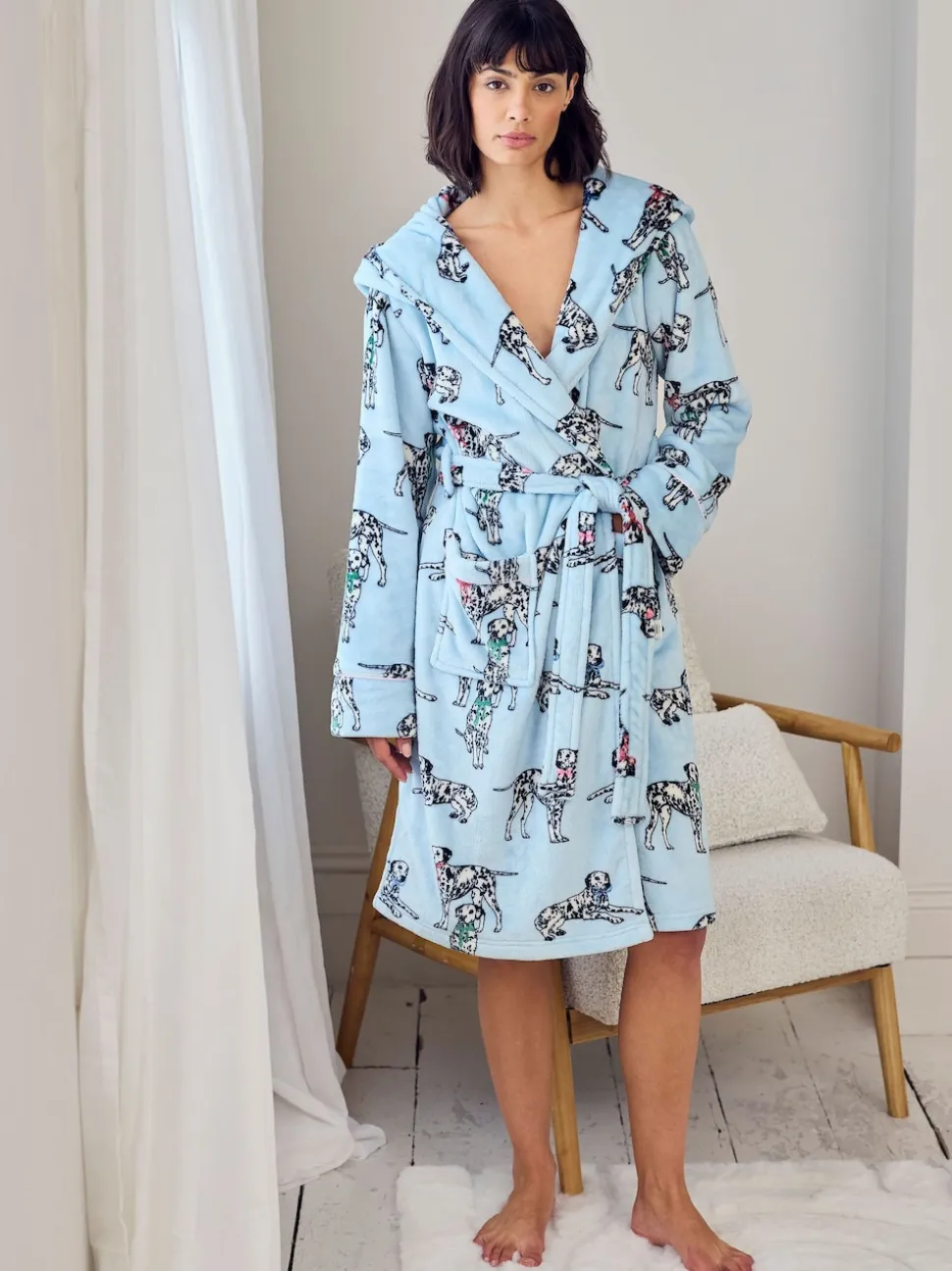Chelsea Peers Blue Fleece Dalmatian Dogs Print Dressing Gown