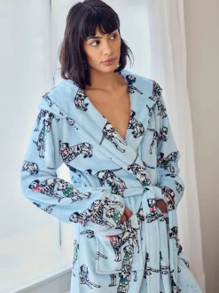 Chelsea Peers Blue Fleece Dalmatian Dogs Print Dressing Gown