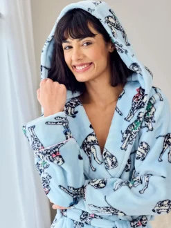 Chelsea Peers Blue Fleece Dalmatian Dogs Print Dressing Gown