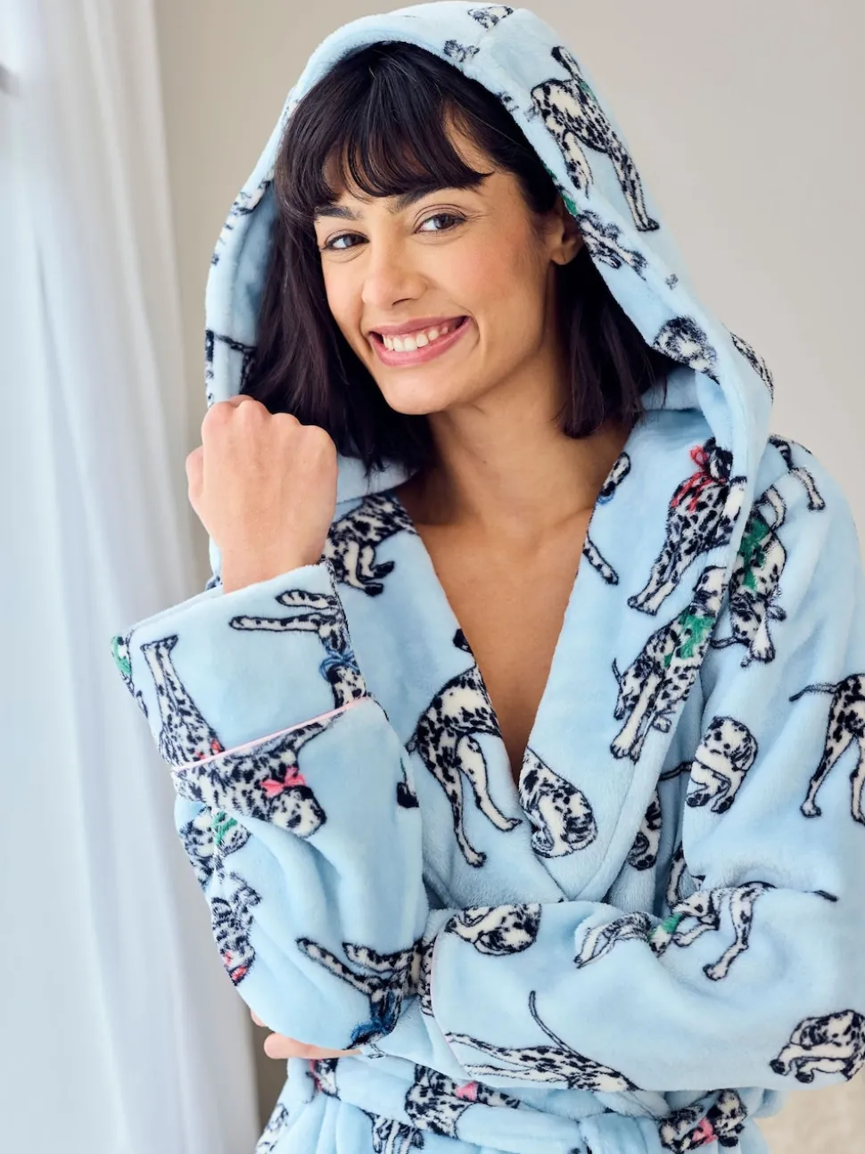Chelsea Peers Blue Fleece Dalmatian Dogs Print Dressing Gown