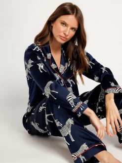 Chelsea Peers Blue Satin Zebra Print Long Pyjama Set