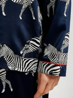 Chelsea Peers Blue Satin Zebra Print Long Pyjama Set