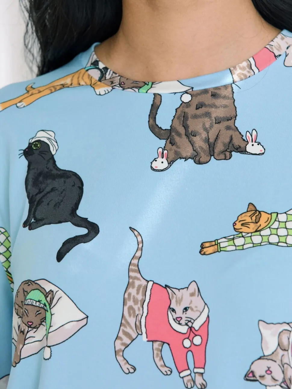 Chelsea Peers Blue Sleepy Cats Print Long Pyjama Set