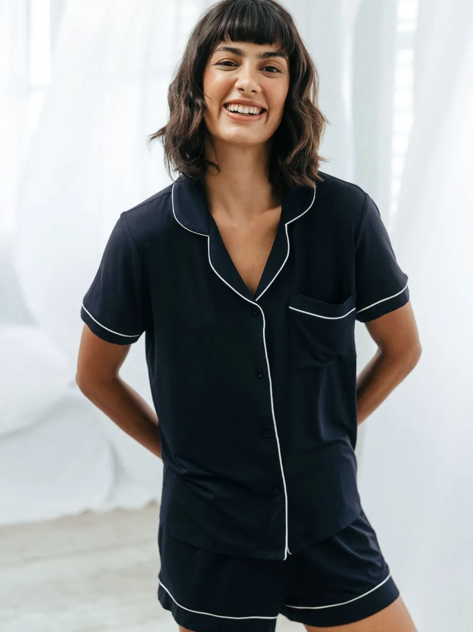 Chelsea Peers Blue TENCEL™ Modal Short Button Up Pyjamas Set