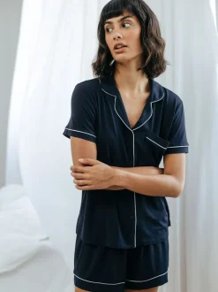Chelsea Peers Blue TENCEL™ Modal Short Button Up Pyjamas Set