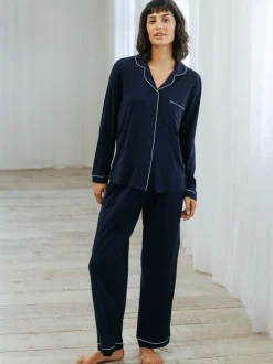 Chelsea Peers Blue TENCEL™ Modal Long Button Up Pyjamas Set