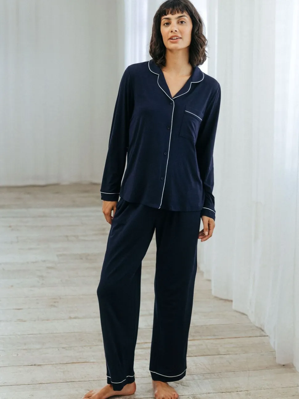 Chelsea Peers Blue TENCEL™ Modal Long Button Up Pyjamas Set