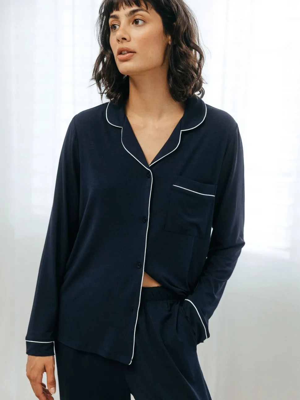 Chelsea Peers Blue TENCEL™ Modal Long Button Up Pyjamas Set