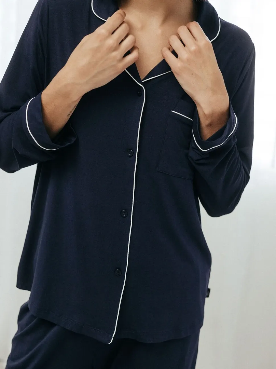 Chelsea Peers Blue TENCEL™ Modal Long Button Up Pyjamas Set