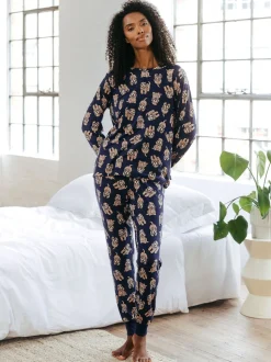 Chelsea Peers Blue Trouser Pyjamas Cockapoo Print Crewneck Long Pyjama Set
