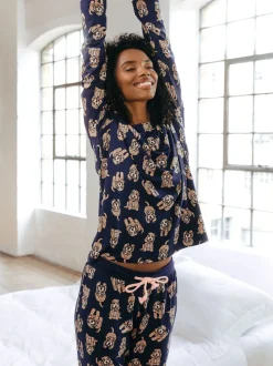 Chelsea Peers Blue Trouser Pyjamas Cockapoo Print Crewneck Long Pyjama Set
