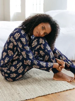 Chelsea Peers Blue Trouser Pyjamas Cockapoo Print Crewneck Long Pyjama Set