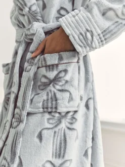Chelsea Peers Cream Fleece Burnout Ribbon Bow Long Dressing Gown