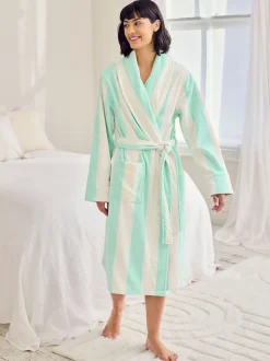 Chelsea Peers Green Cotton Towelling Stripe Dressing Gown