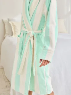 Chelsea Peers Green Cotton Towelling Stripe Dressing Gown