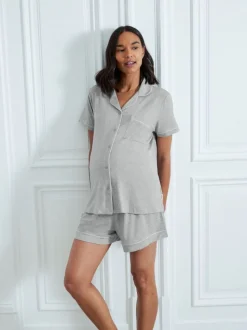 Chelsea Peers Grey Maternity TENCEL™ Modal Short Button Up Pyjamas Set