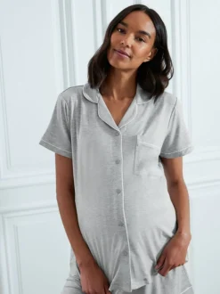 Chelsea Peers Grey Maternity TENCEL™ Modal Short Button Up Pyjamas Set
