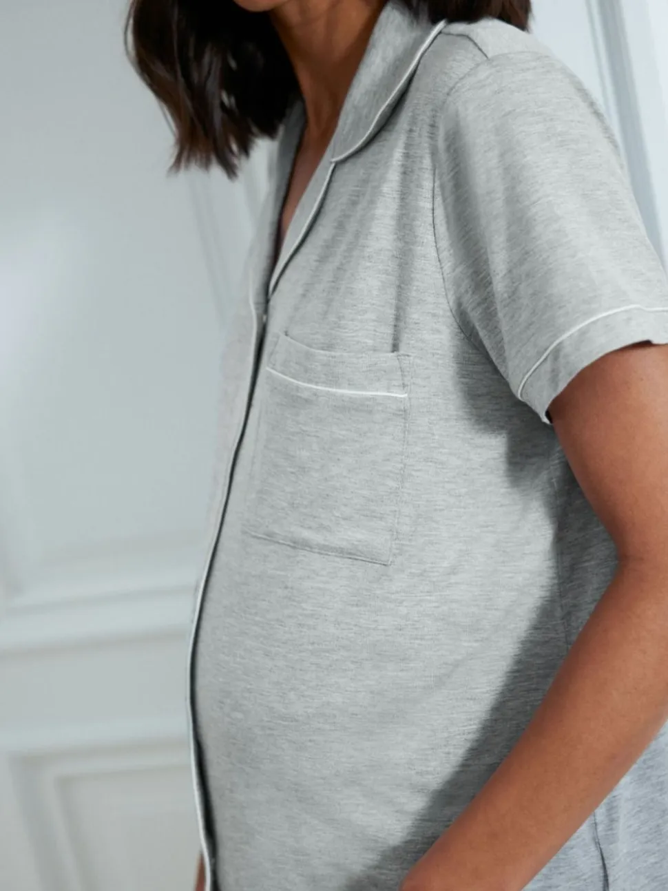 Chelsea Peers Grey Maternity TENCEL™ Modal Short Button Up Pyjamas Set