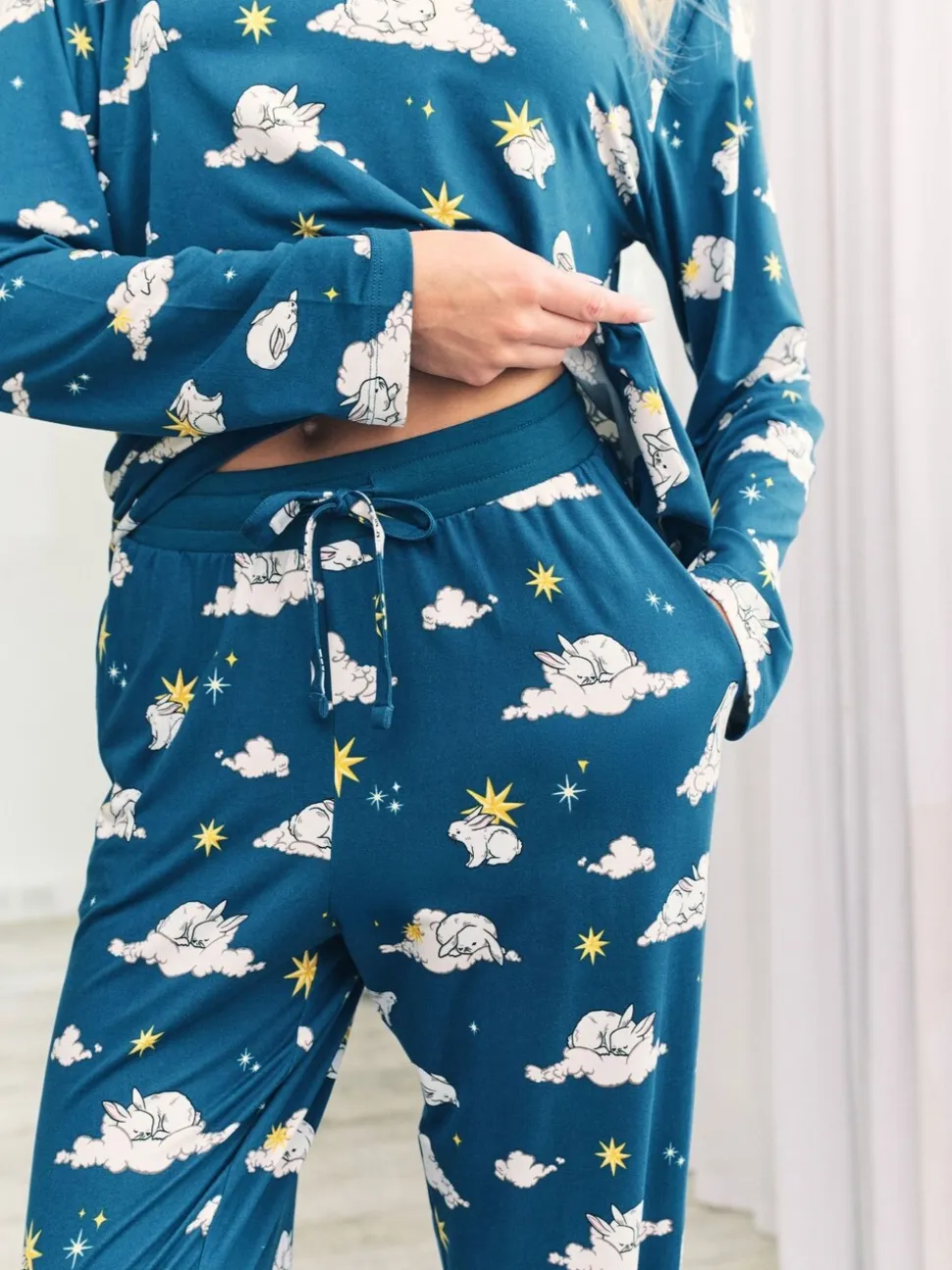 Chelsea Peers Light Green Trouser Pyjamas Maternity Celestial Bunny Print Long Pyjamas Set