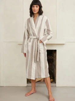 Chelsea Peers Natural Fleece Stripe Dressing Gown
