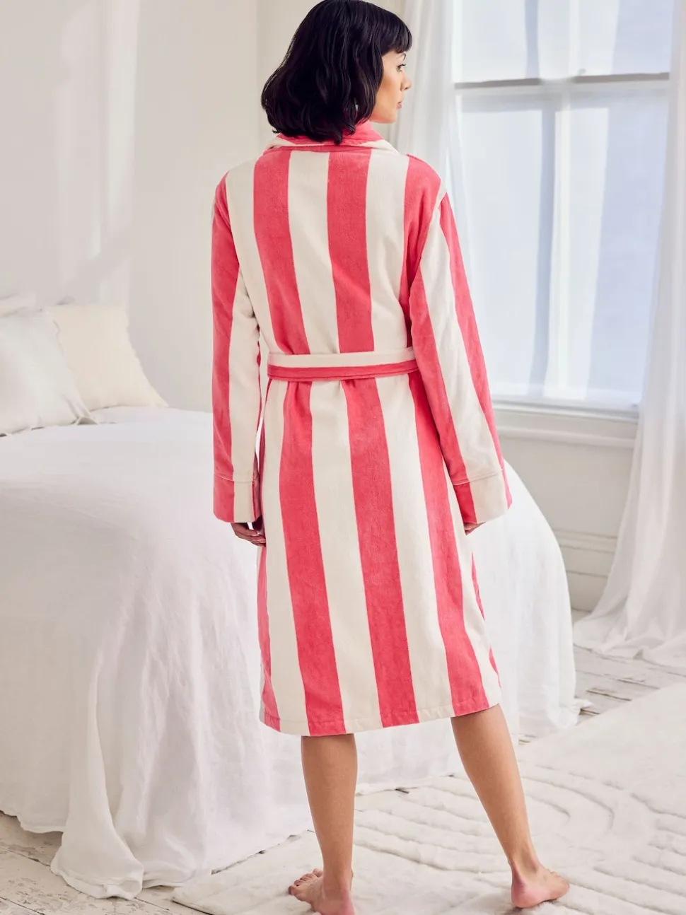 Chelsea Peers Pink Cotton Towelling Stripe Dressing Gown