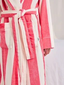 Chelsea Peers Pink Cotton Towelling Stripe Dressing Gown