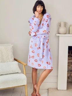 Chelsea Peers Purple Fleece Shrimp Heart Print Dressing Gown