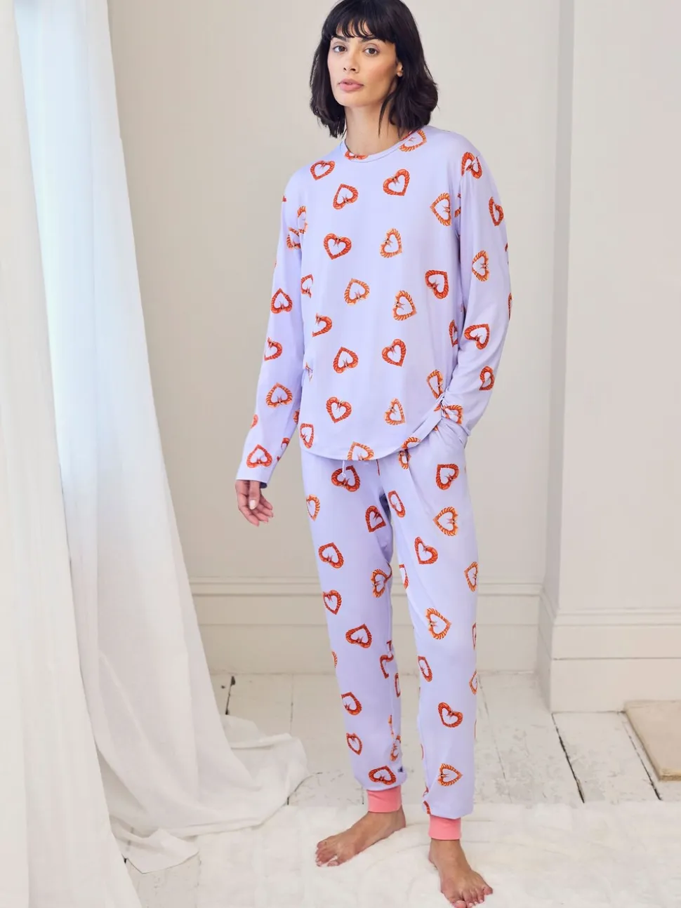 Chelsea Peers Purple Shrimp Heart Print Long Pyjamas Set