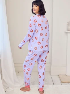 Chelsea Peers Purple Shrimp Heart Print Long Pyjamas Set
