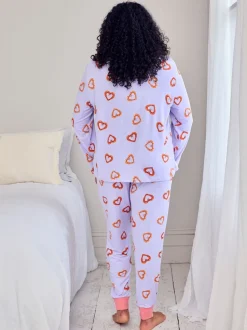 Chelsea Peers Purple Shrimp Heart Print Long Pyjamas Set