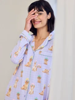 Chelsea Peers Purple Spa Dogs Print Long Pyjamas Set