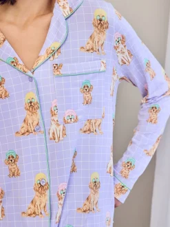 Chelsea Peers Purple Spa Dogs Print Long Pyjamas Set