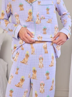 Chelsea Peers Purple Spa Dogs Print Long Pyjamas Set